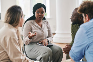 A group of people in psychotherapy